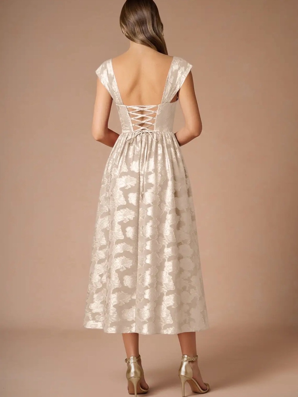 Azazie Cream Floral Jacquard Midi Dress - Picture 2 of 2